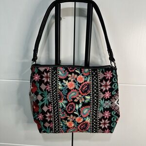 Montana West-Women's Embroidered Floral Embroidered Studded Bag Black NWT